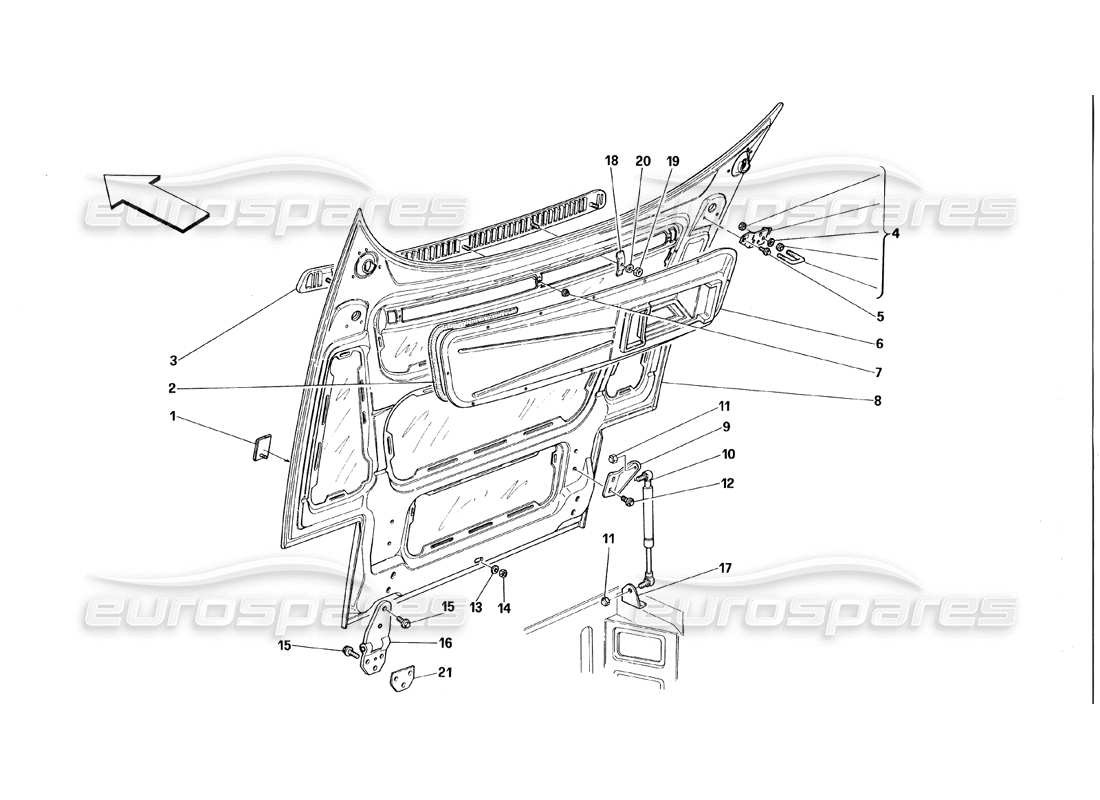 ferrari 348 (1993) tb / ts front hood part diagram