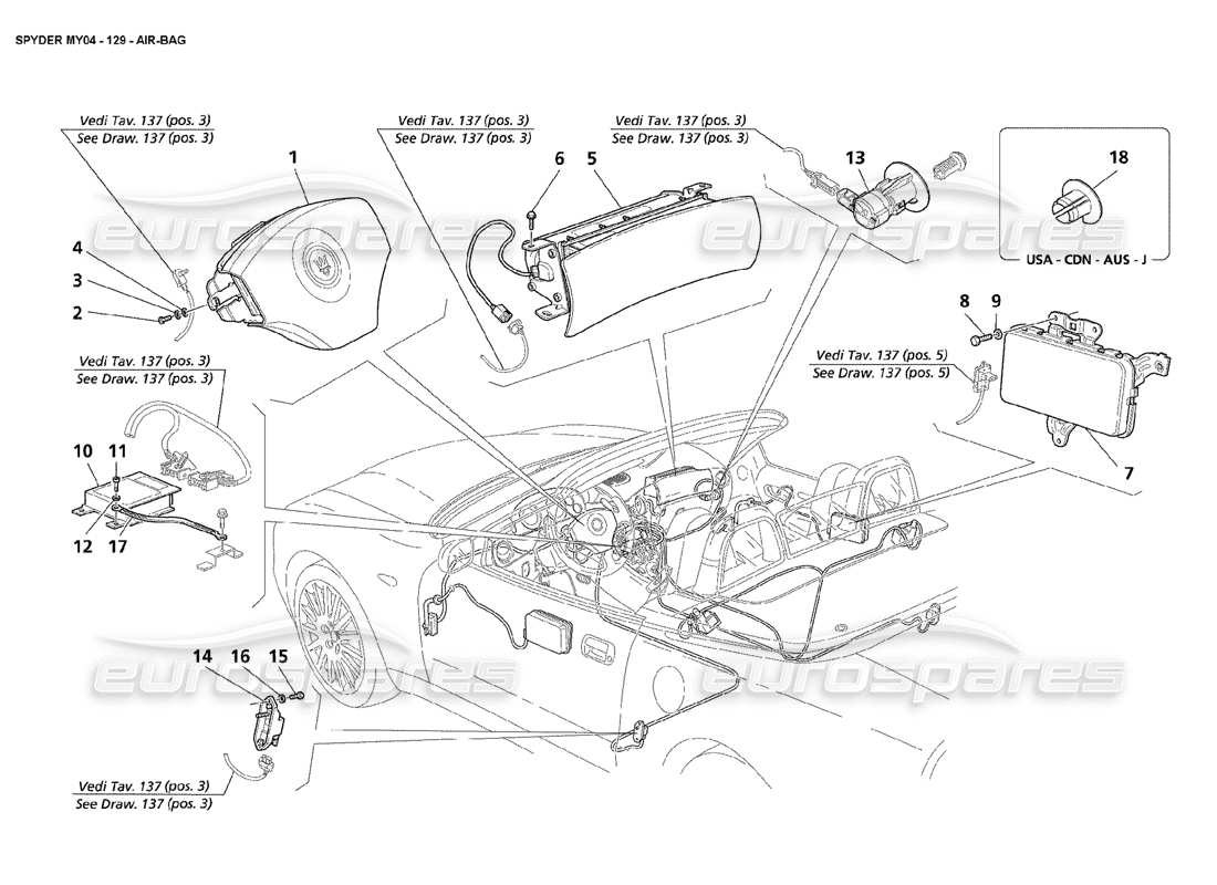 maserati 4200 spyder (2004) air-bags part diagram