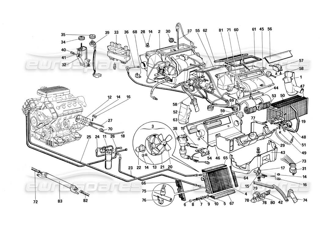 ferrari mondial 3.0 qv (1984) heating system parts diagram