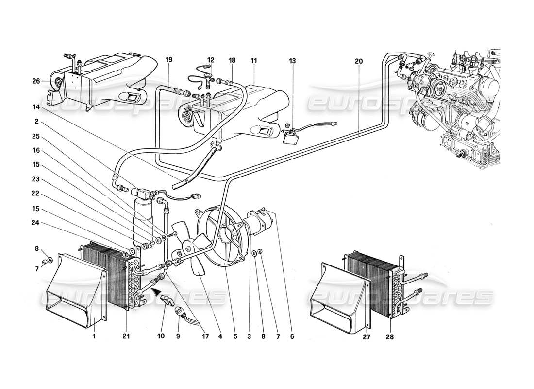 ferrari 328 (1988) air conditioning system parts diagram