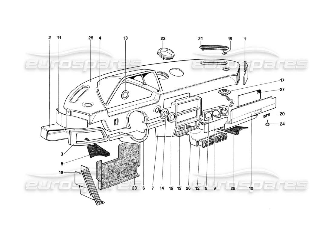 ferrari 328 (1988) instruments panel (from car no. 71597) parts diagram