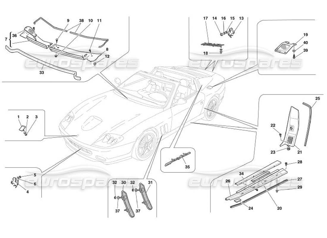 ferrari 575 superamerica outside finishings parts diagram