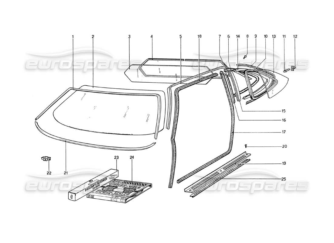 ferrari 208 gt4 dino (1975) glasses part diagram