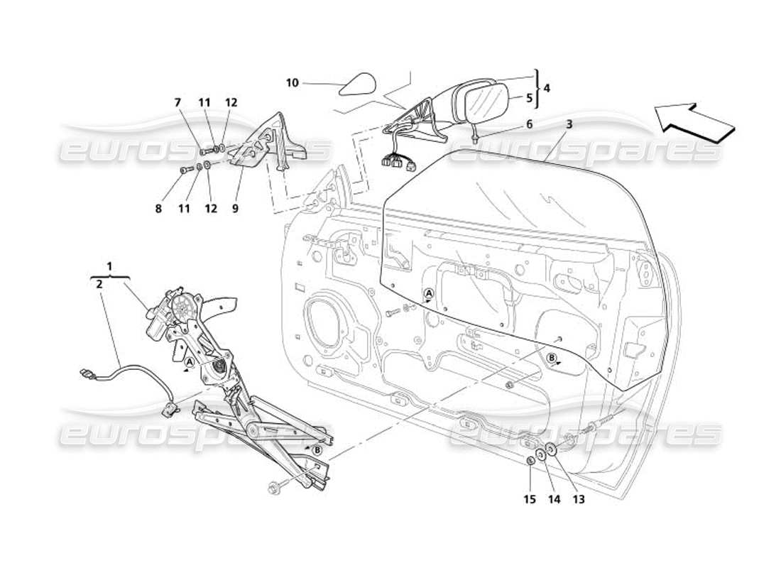 maserati 4200 spyder (2005) doors - power window and rearwiew mirror part diagram