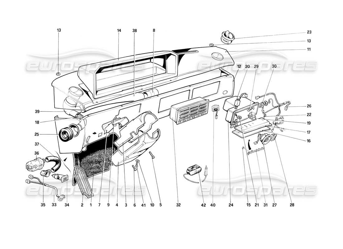 ferrari mondial 3.2 qv (1987) instruments panel parts diagram