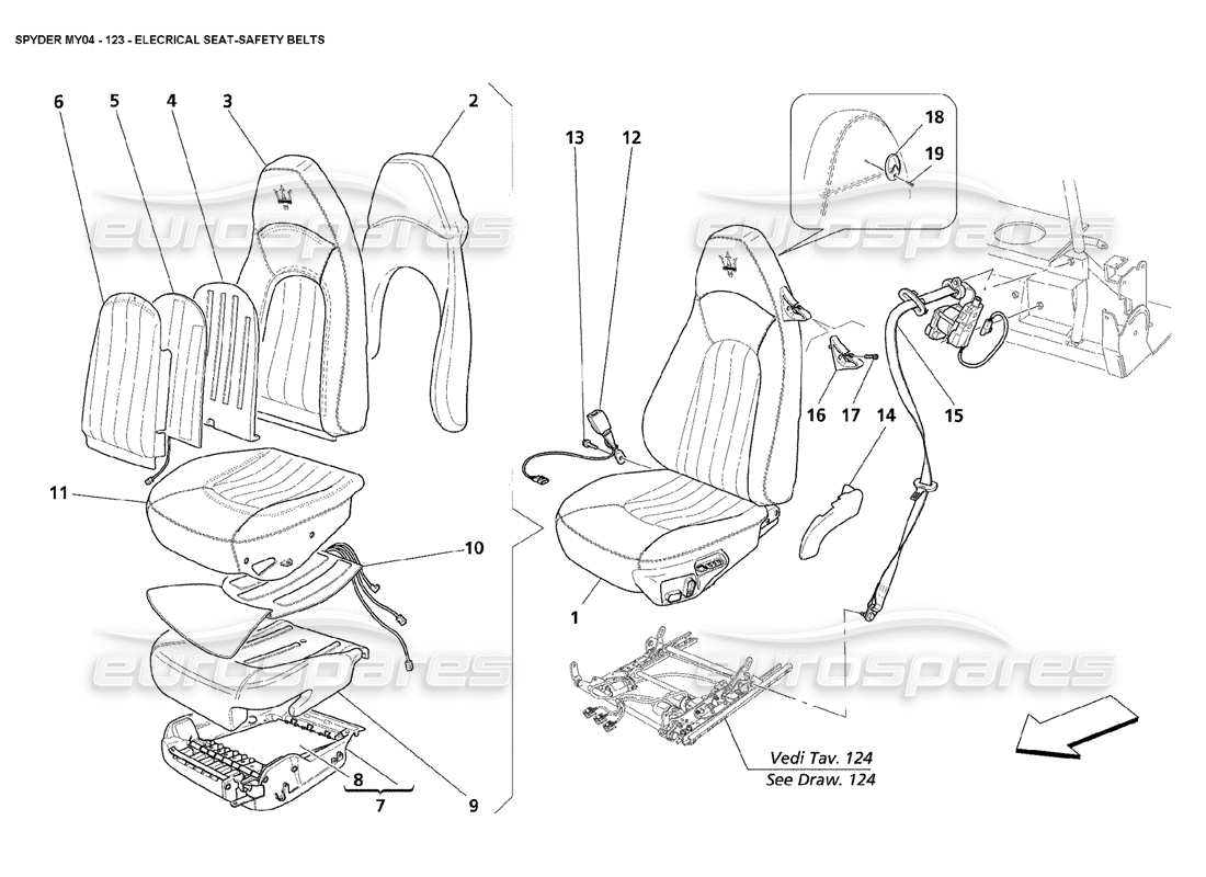 maserati 4200 spyder (2004) elecrical seatsafety belts part diagram