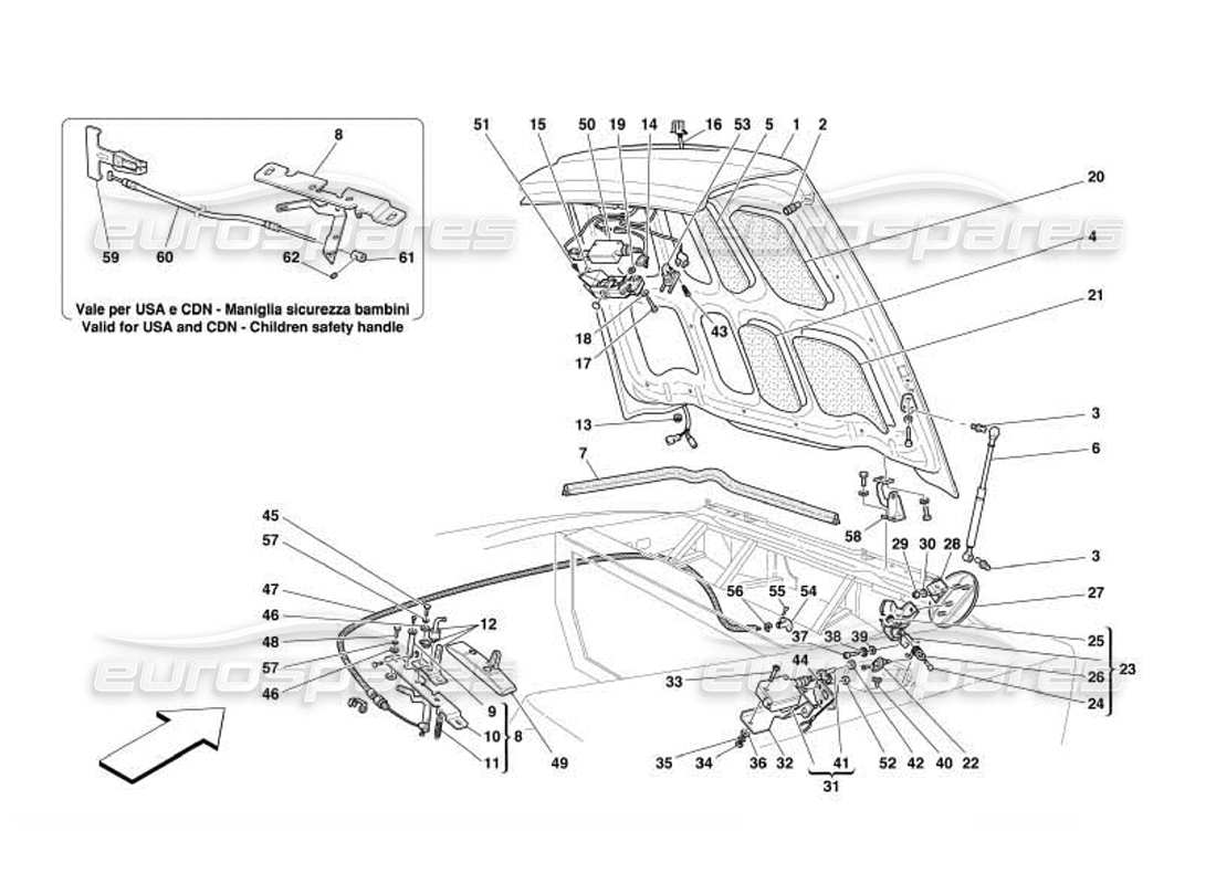 ferrari 550 barchetta boot door and petrol cover part diagram