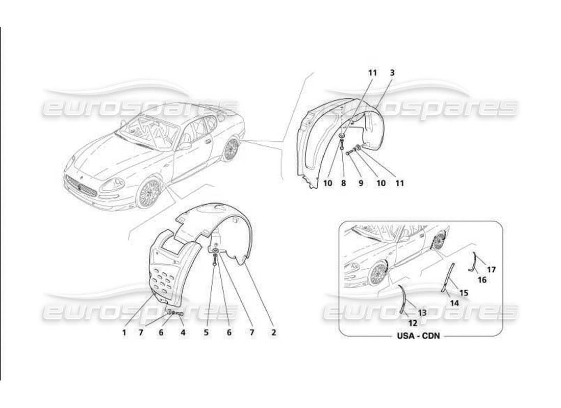 maserati 4200 gransport (2005) shields and protections for wheel compartment parts diagram
