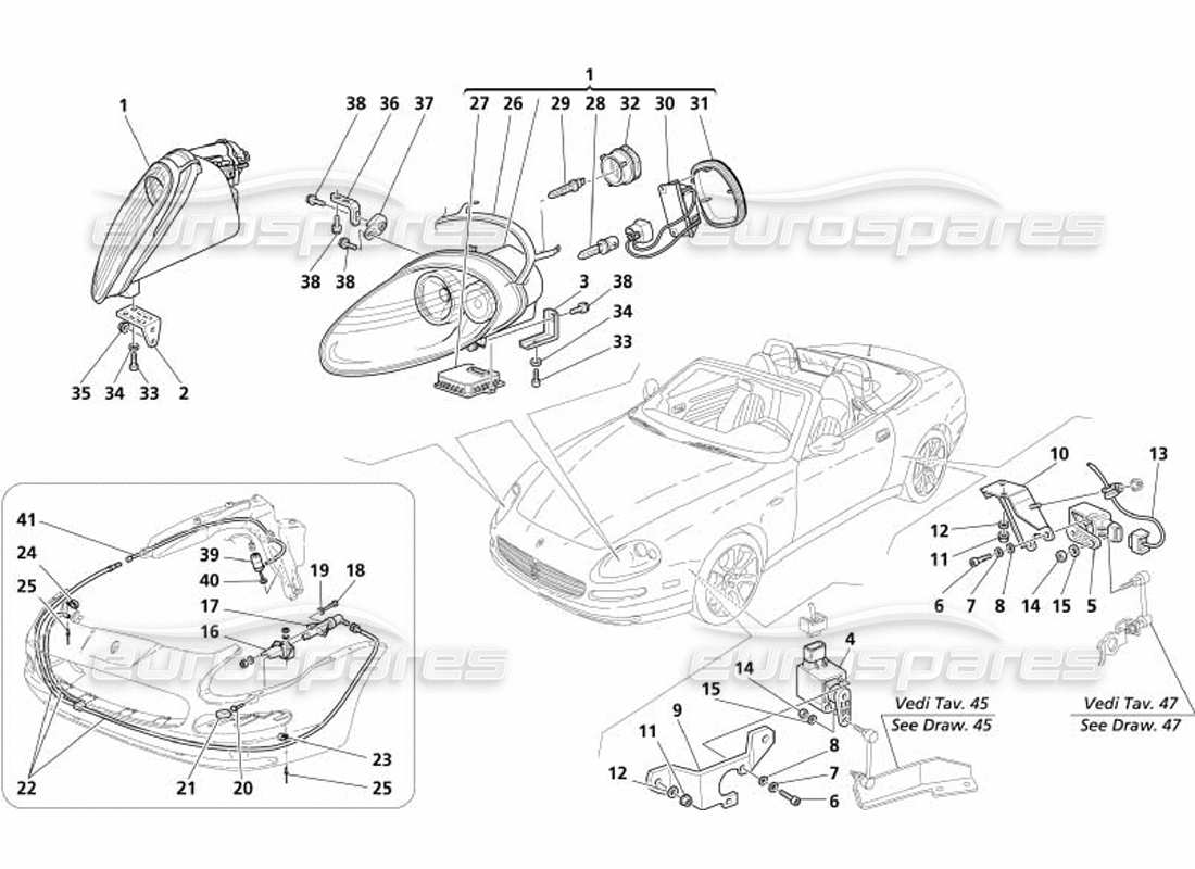 maserati 4200 spyder (2005) xeno headligths and headlights washer -optional- part diagram