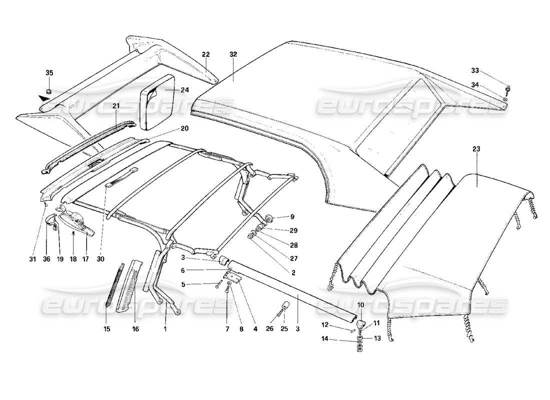 ferrari mondial 3.2 qv (1987) top - cabriolet parts diagram