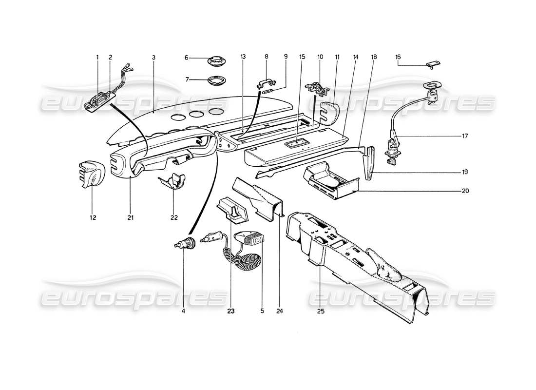ferrari 208 gt4 dino (1975) interior trim and accessories parts diagram