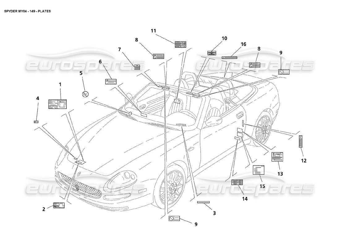 maserati 4200 spyder (2004) plates part diagram