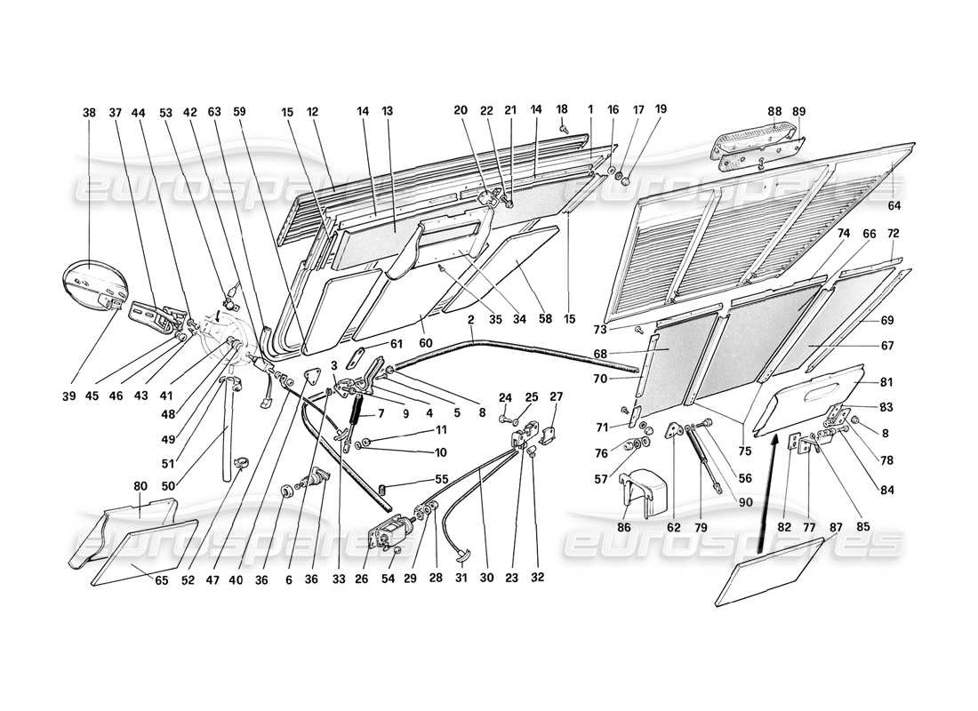 ferrari mondial 3.2 qv (1987) engine compartment and carpeting parts diagram