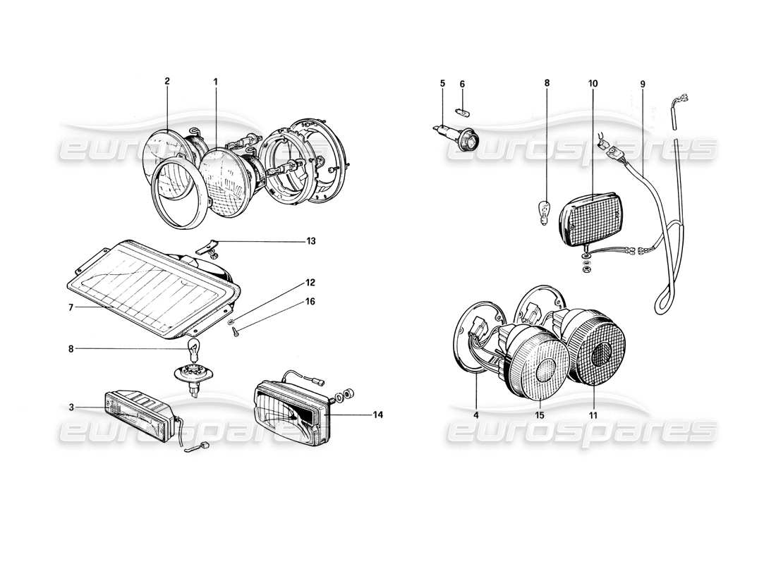 ferrari 512 bbi lights part diagram