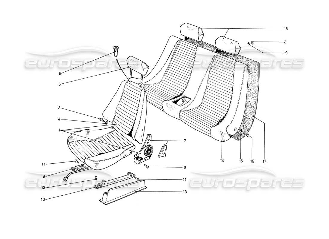 ferrari 208 gt4 dino (1975) seats parts diagram