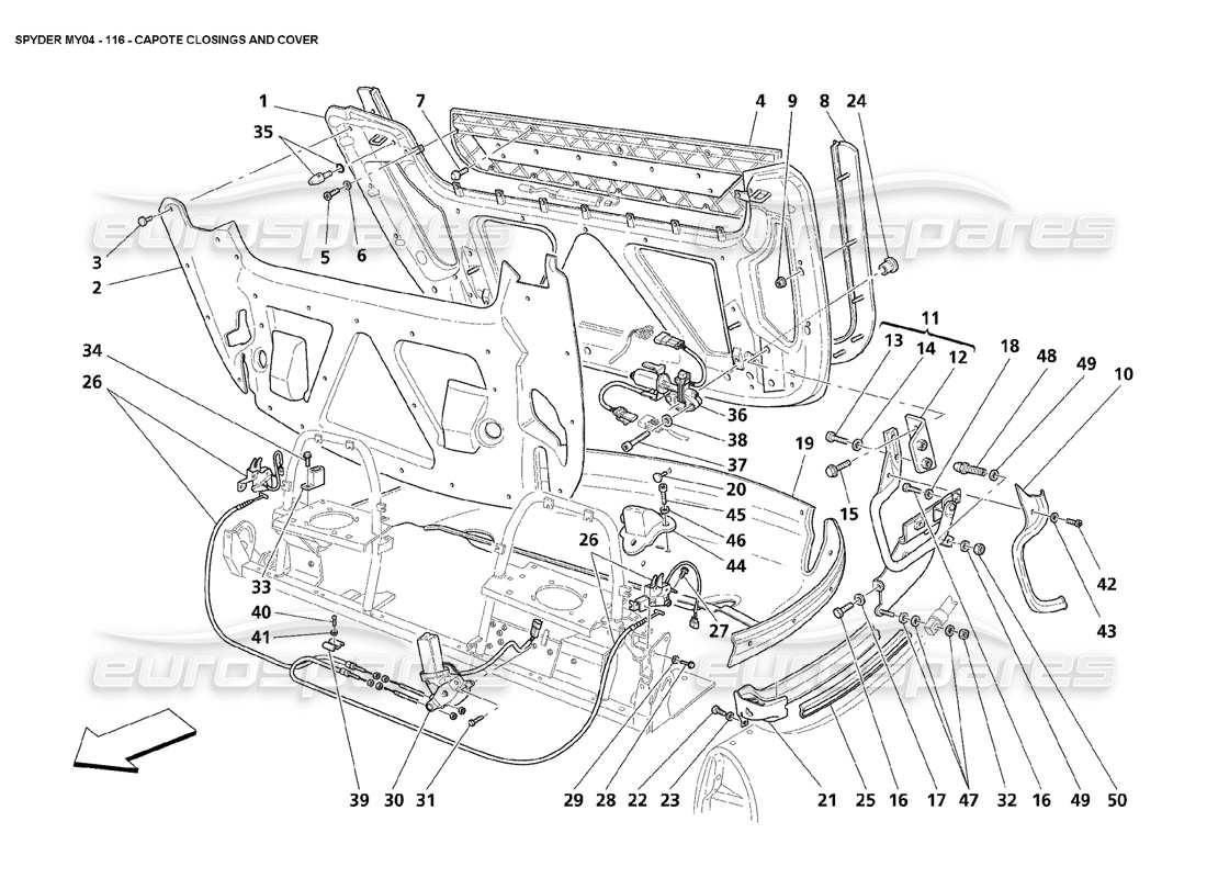 maserati 4200 spyder (2004) capote closings and cover part diagram