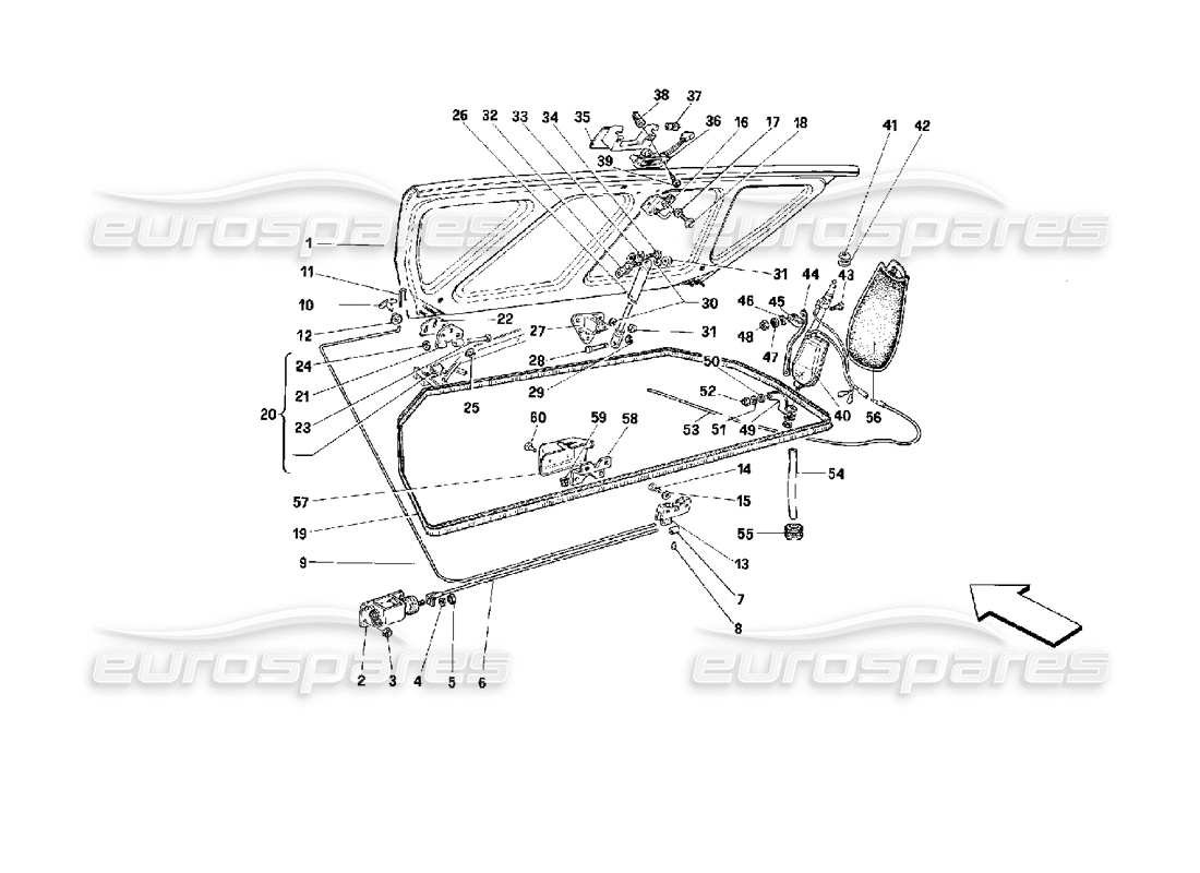 ferrari mondial 3.4 t coupe/cabrio luggage compartment lid parts diagram