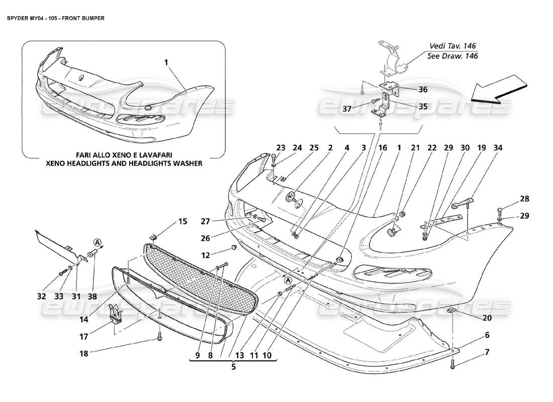 maserati 4200 spyder (2004) front bumper part diagram