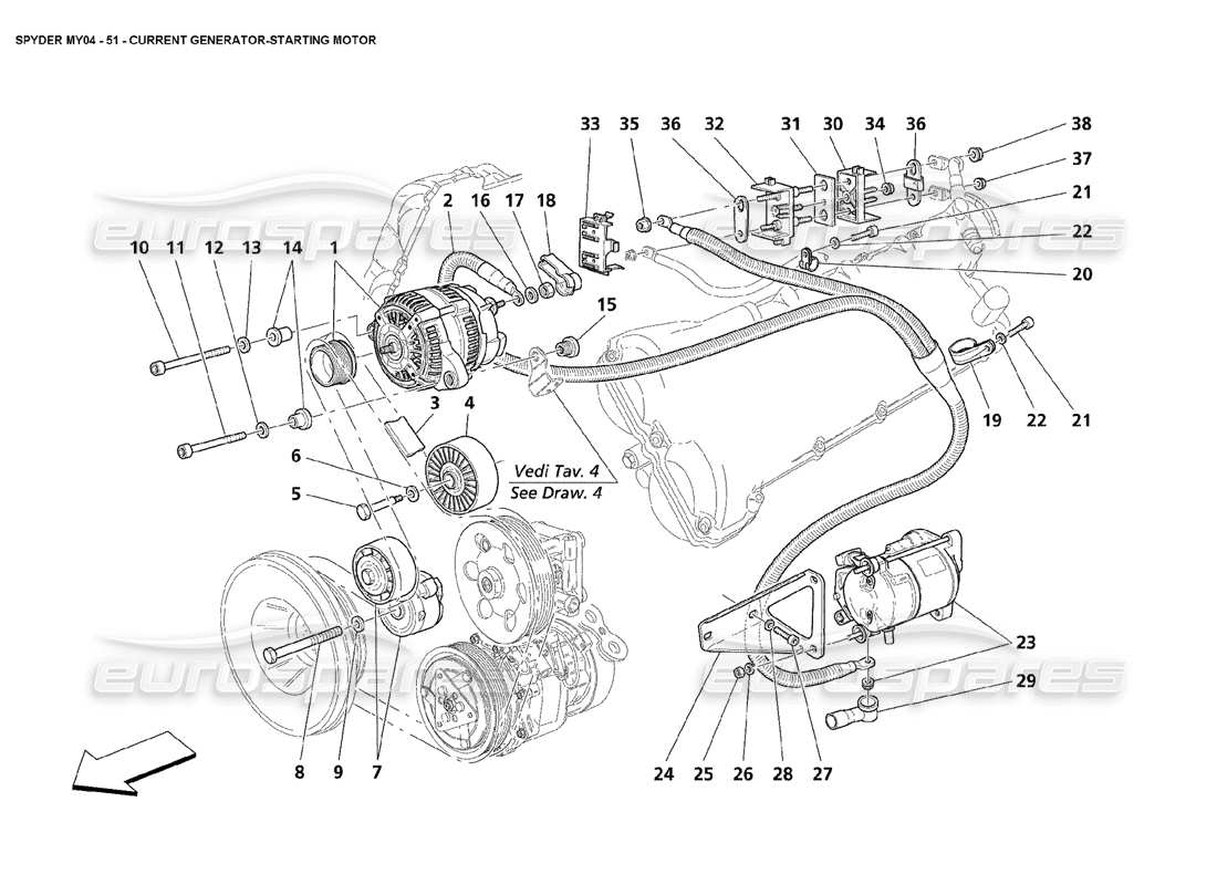 maserati 4200 spyder (2004) current generator starting motor part diagram