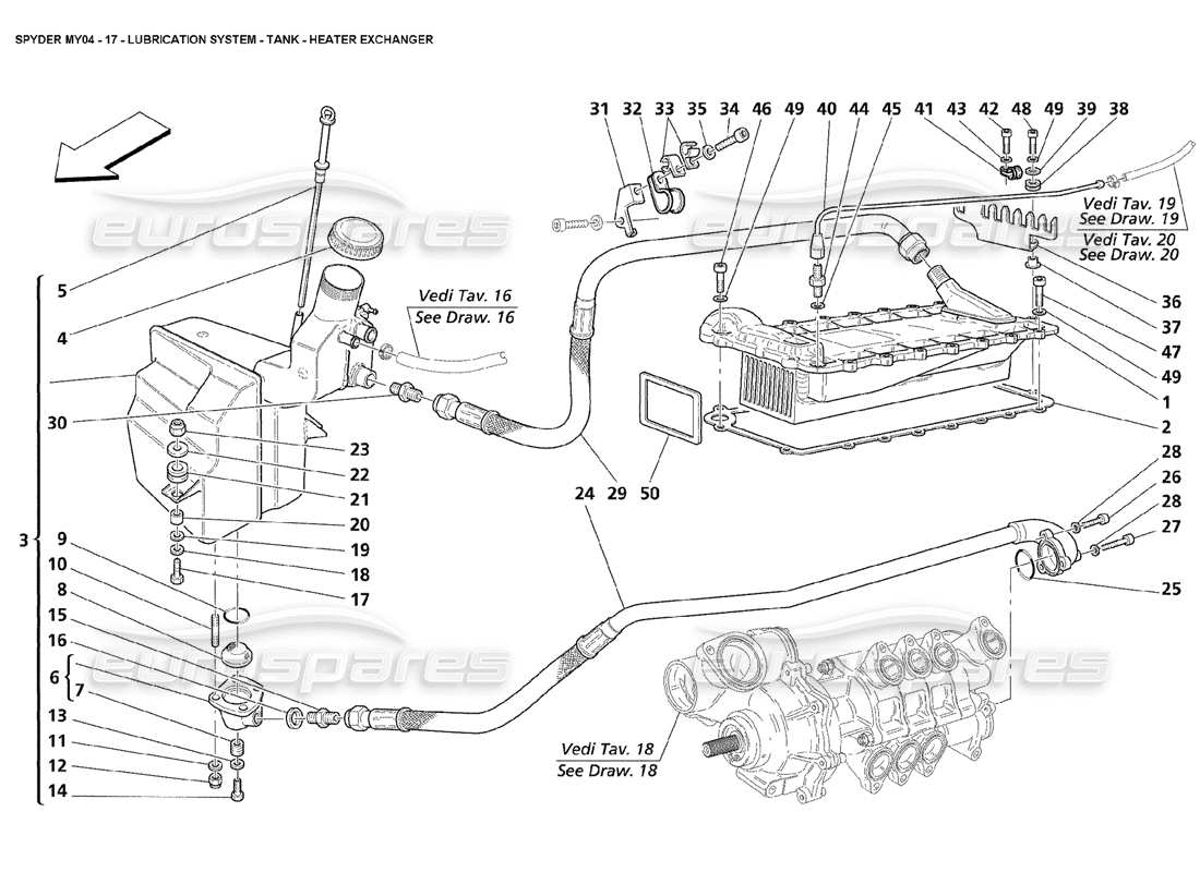 maserati 4200 spyder (2004) lubrication system tank heater exchanger part diagram