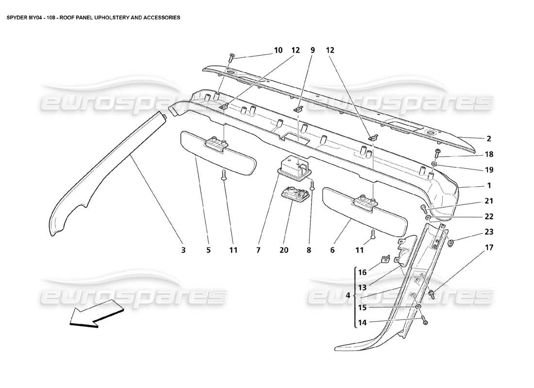 maserati 4200 spyder (2004) roof panel upholstery and accessories parts diagram