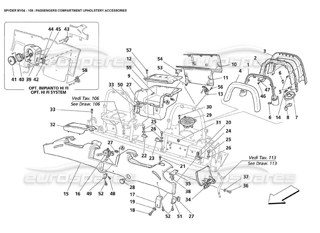 maserati 4200 spyder (2004) passengers compartment upholstery accessories parts diagram