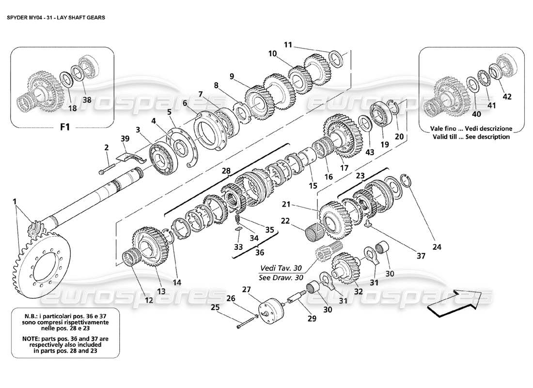 maserati 4200 spyder (2004) lay shaft gears part diagram