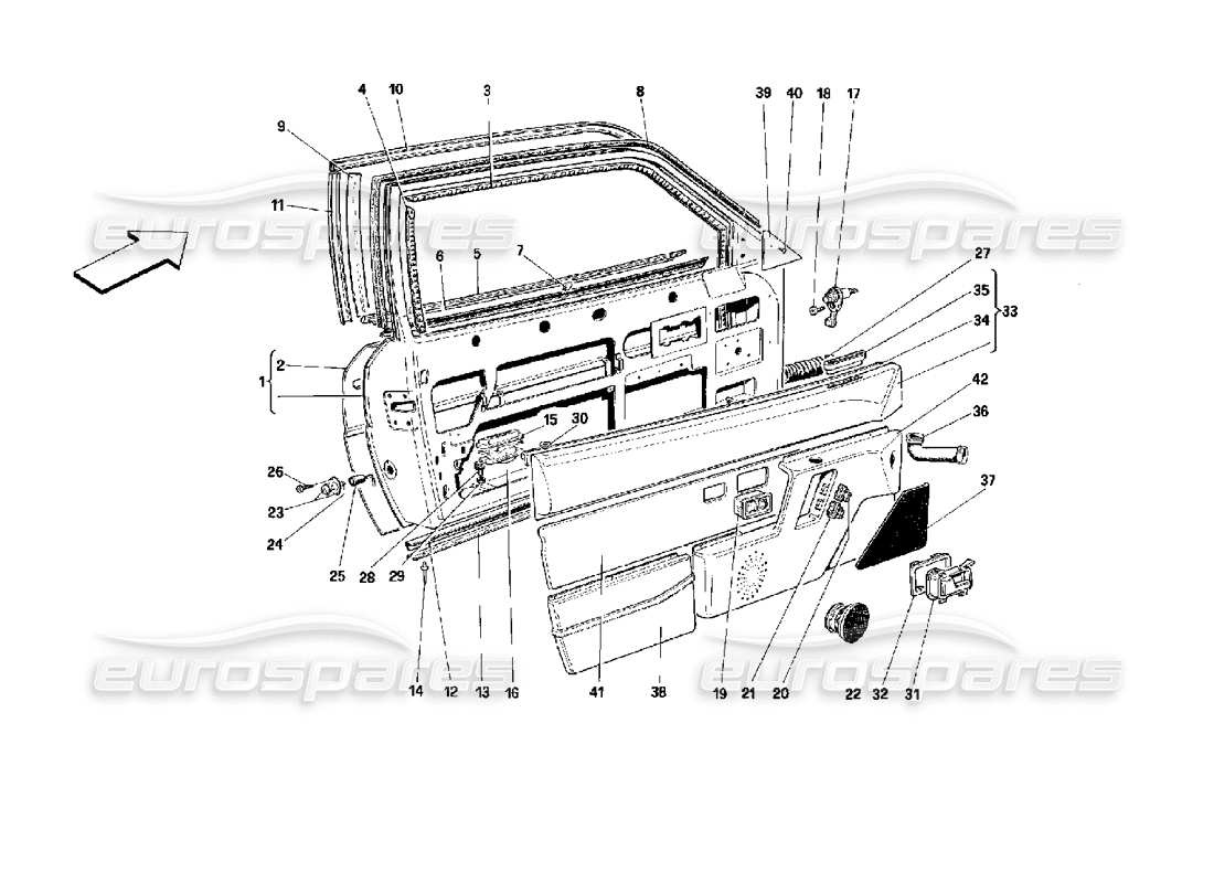 ferrari mondial 3.4 t coupe/cabrio doors - coupe - framework and linings parts diagram