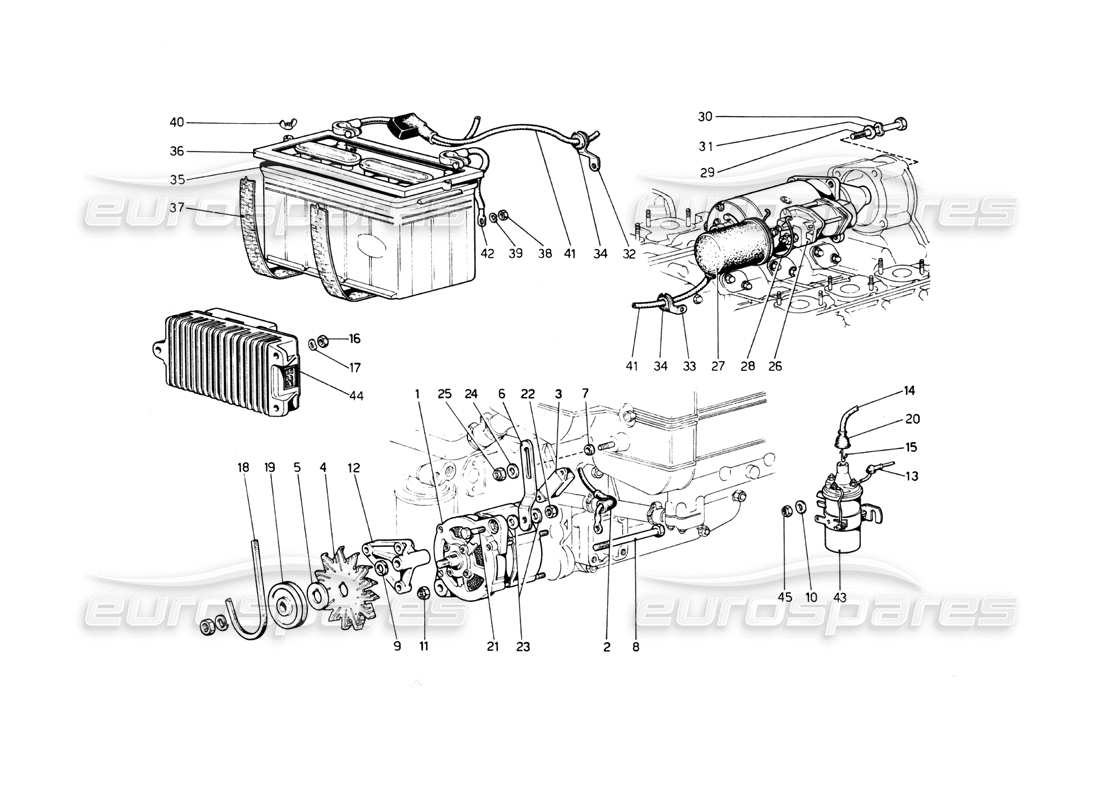 a part diagram from the Ferrari 512 BB parts catalogue