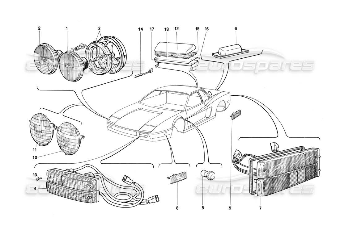 a part diagram from the ferrari testarossa parts catalogue