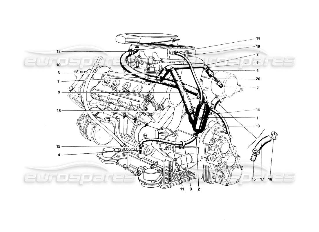 a part diagram from the ferrari 308 quattrovalvole (1985) parts catalogue
