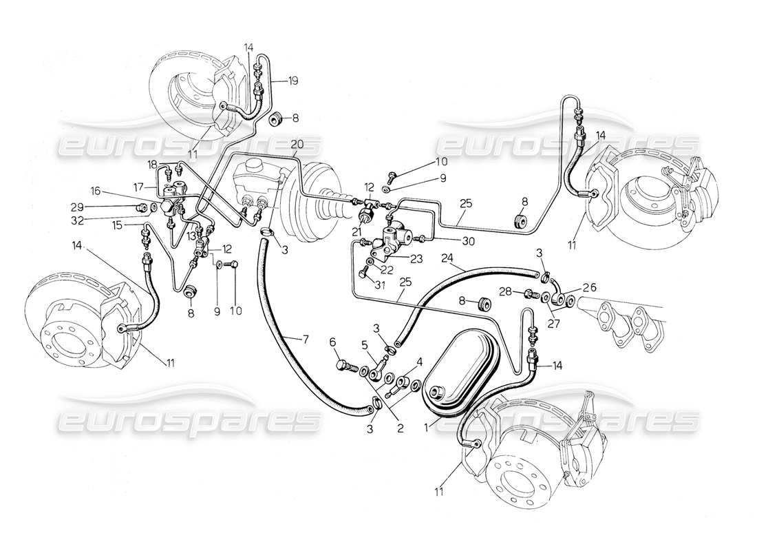 a part diagram from the lamborghini countach 5000 qv (1985) parts catalogue