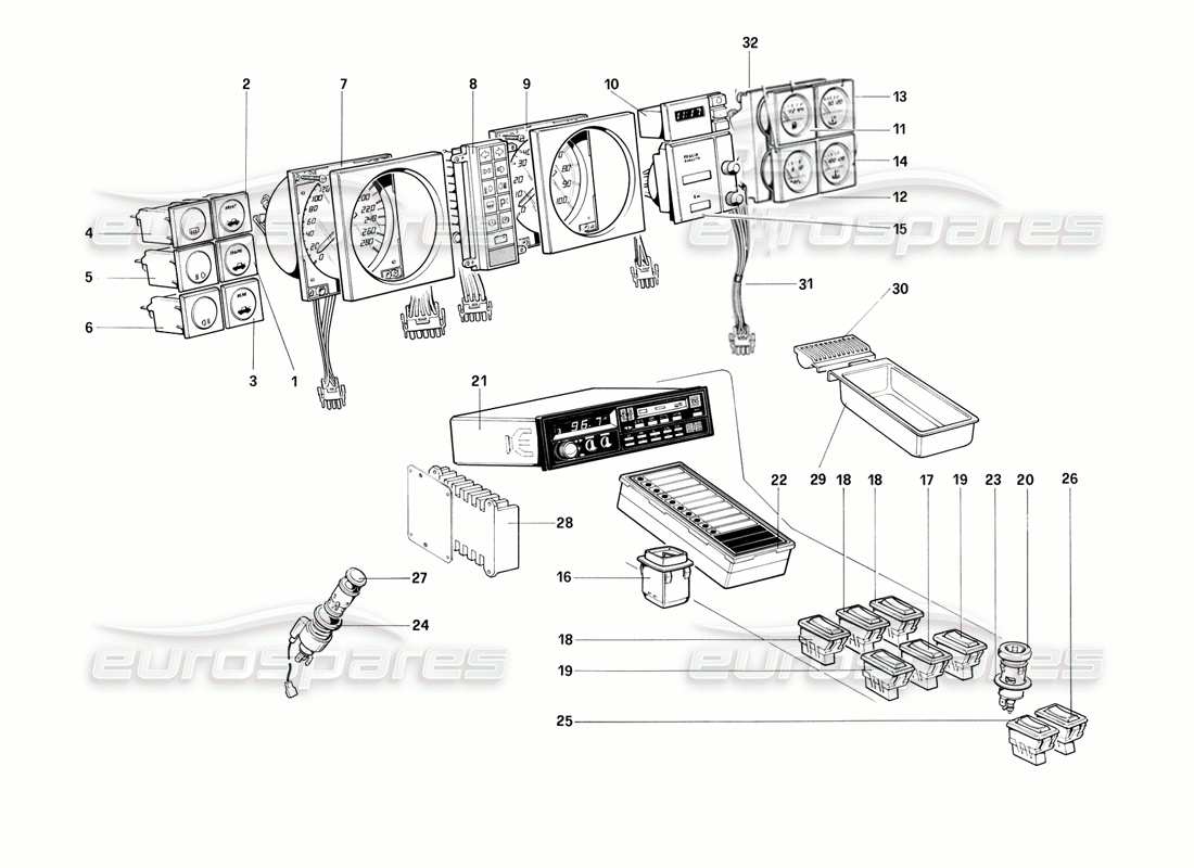 a part diagram from the ferrari mondial 3.2 qv (1987) parts catalogue