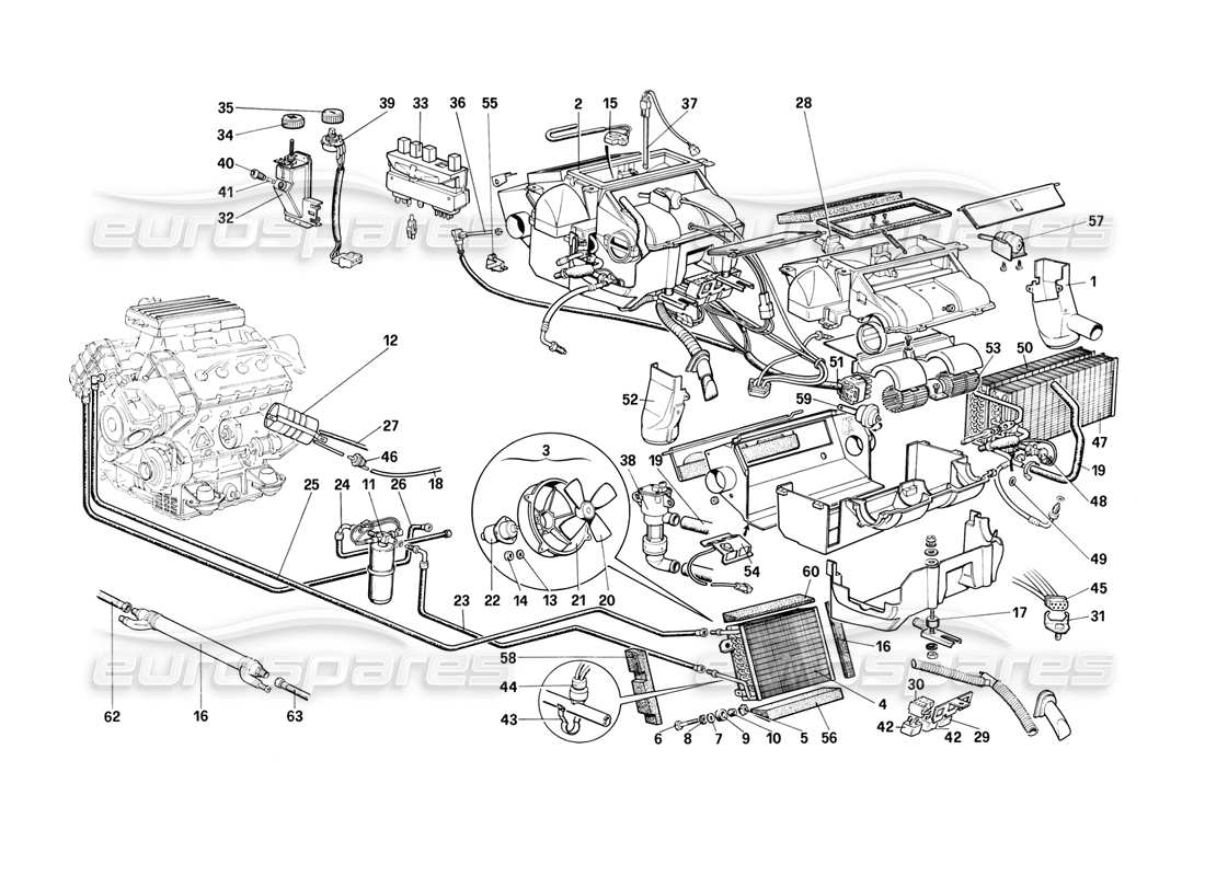 a part diagram from the Ferrari Mondial 3.2 QV (1987) parts catalogue