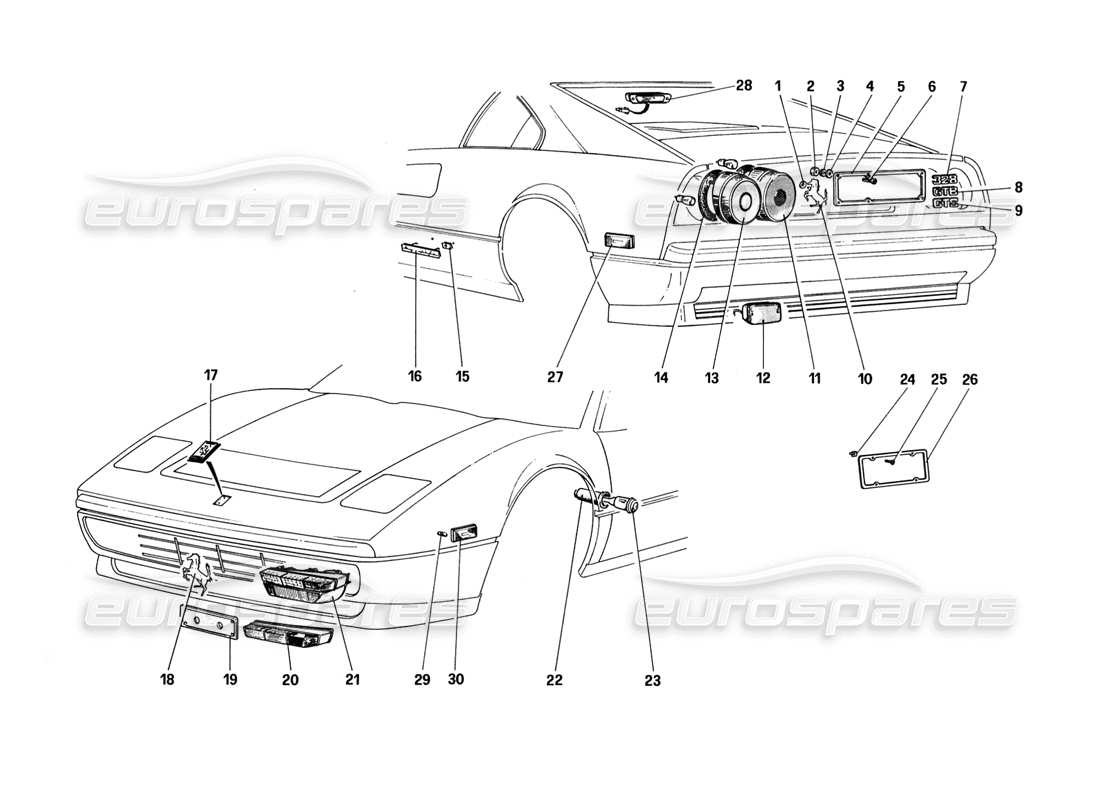 a part diagram from the ferrari 328 (1988) parts catalogue