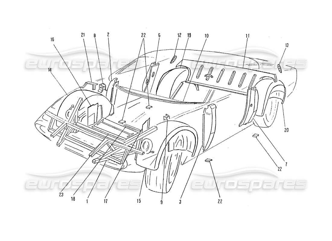 a part diagram from the Ferrari 365 GTC4 (Coachwork) parts catalogue