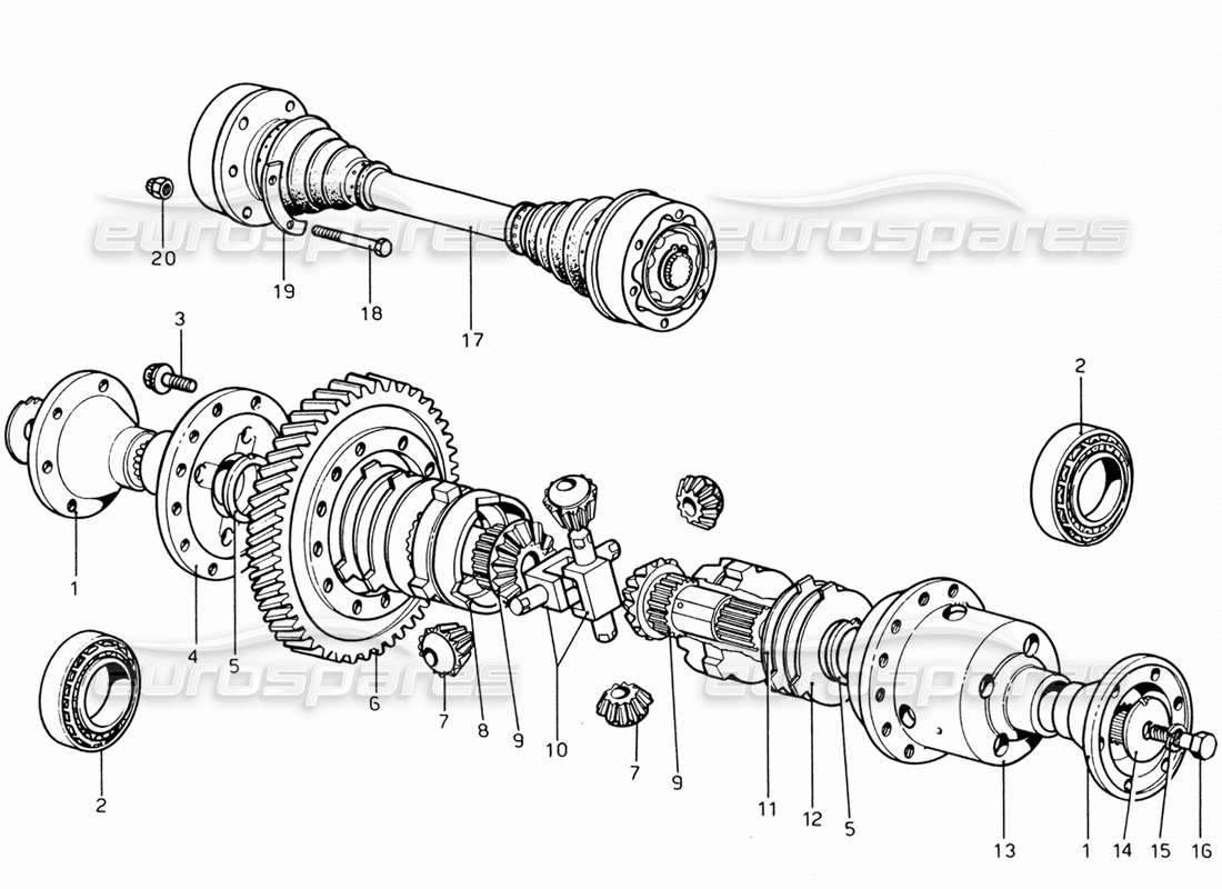 ferrari 206 gt dino (1969) differential & axle shafts parts diagram