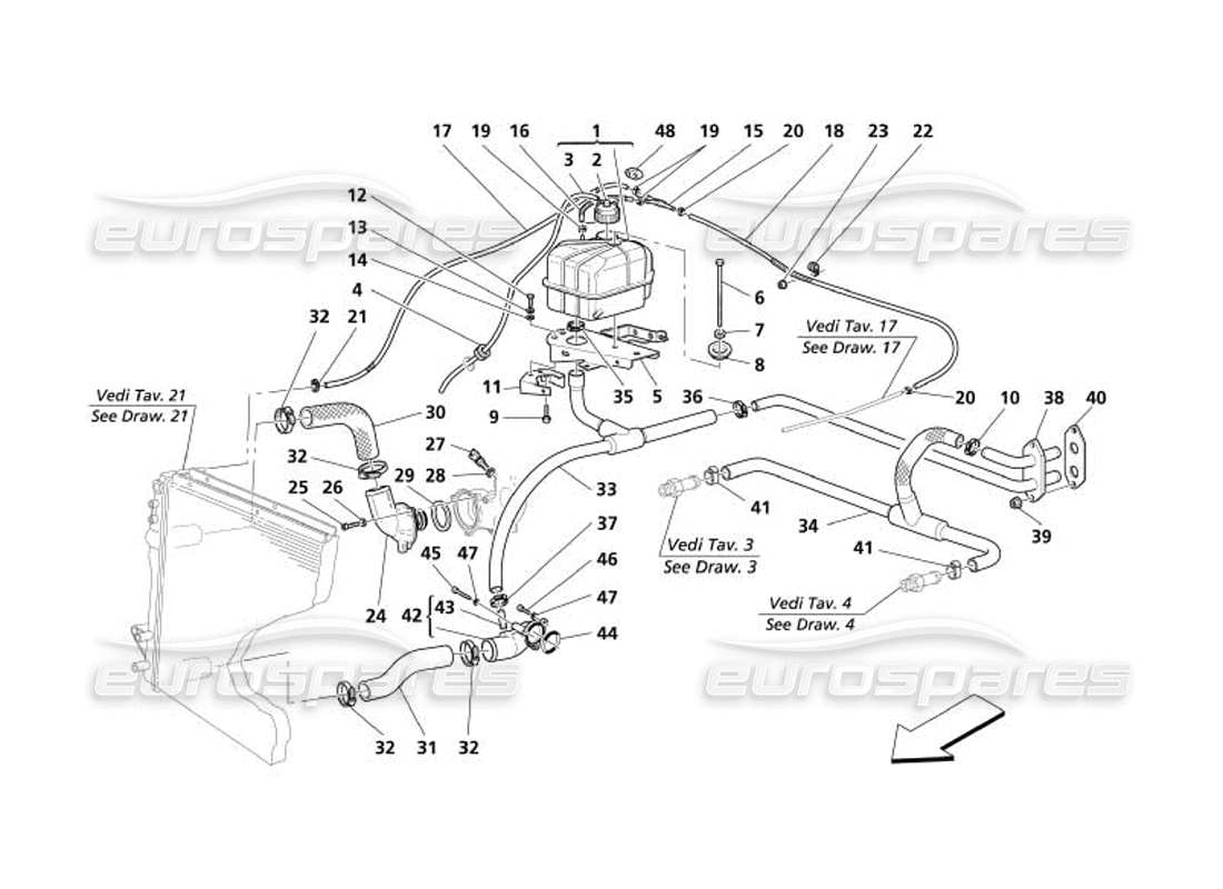 maserati 4200 gransport (2005) nourice - cooling system -not for gd- parts diagram