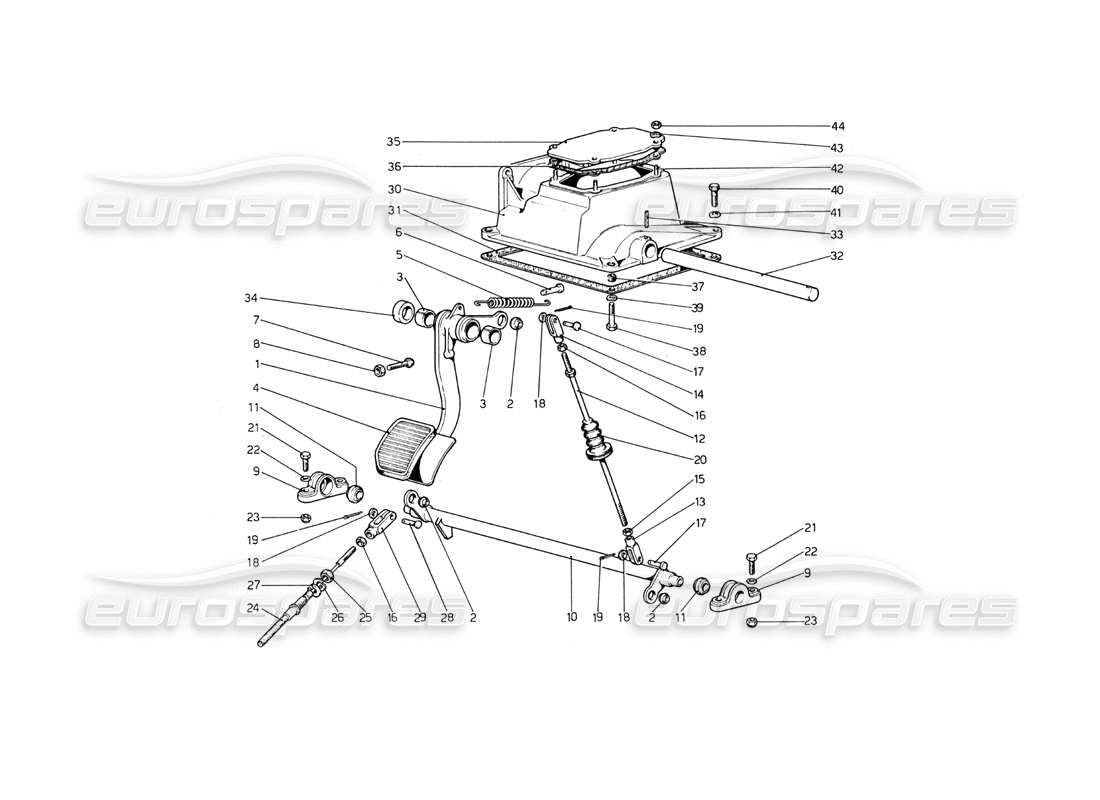 ferrari 365 gt4 berlinetta boxer clutch release controll (variants for rhd versions) part diagram