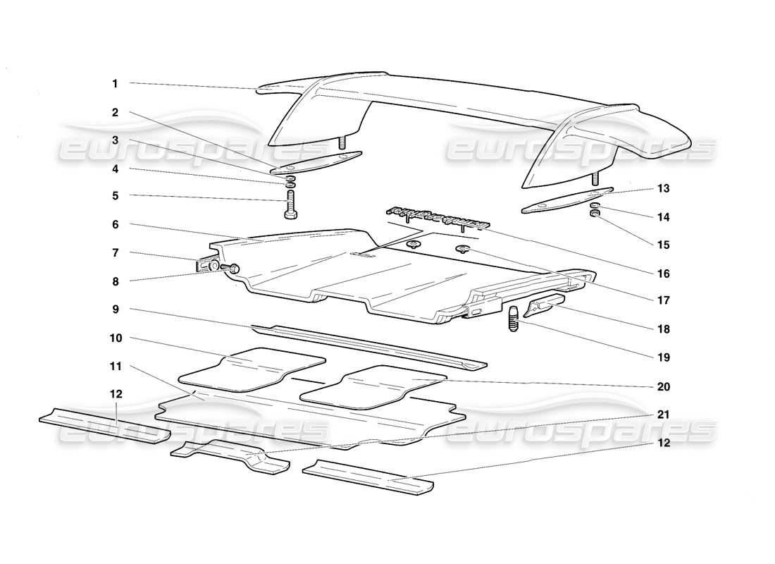 lamborghini diablo vt (1994) rear hood and wing part diagram