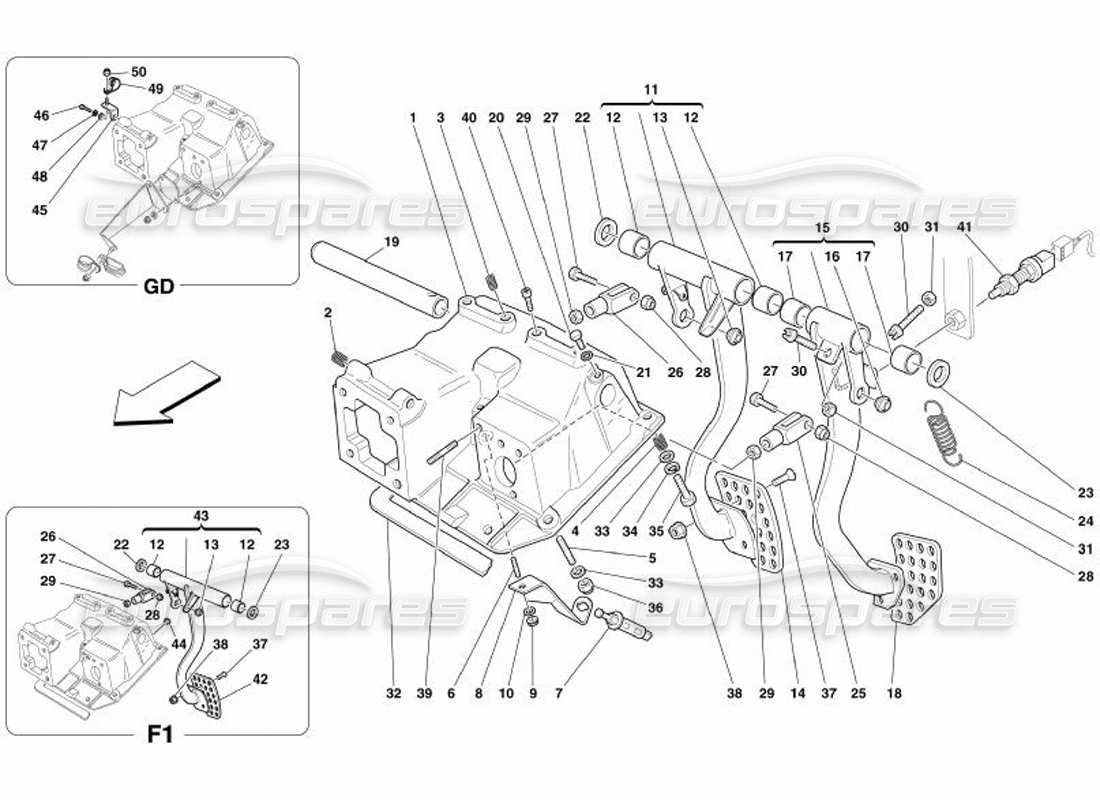 ferrari 575 superamerica pedals part diagram