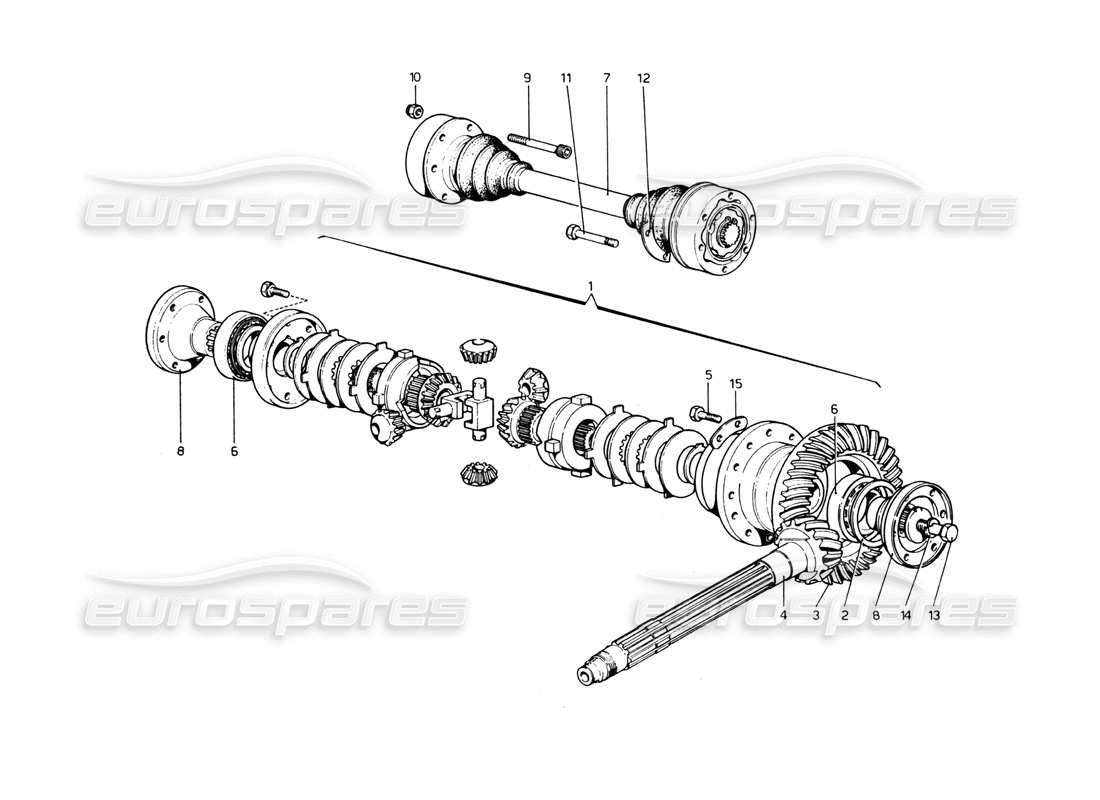 ferrari 365 gt4 berlinetta boxer differential & axle shafts part diagram