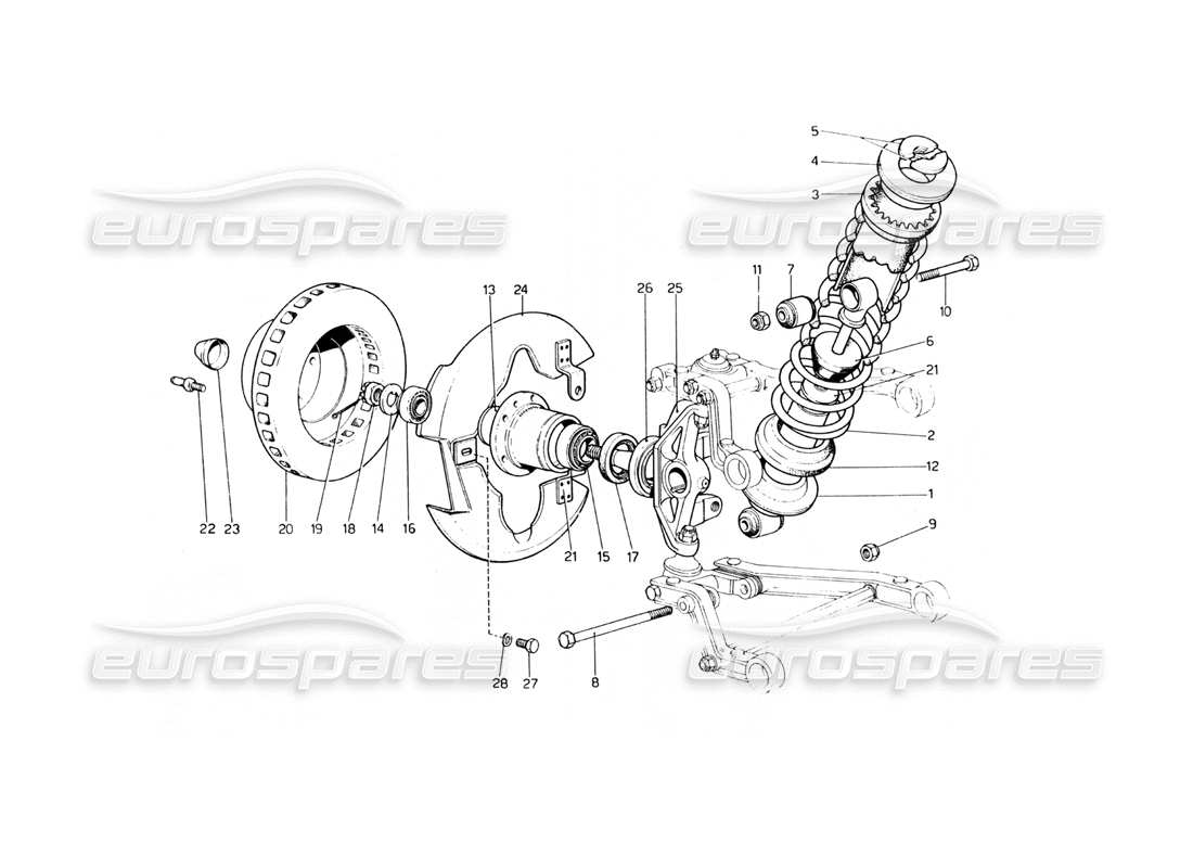 ferrari 400 gt (mechanical) front suspension - shock absorber part diagram