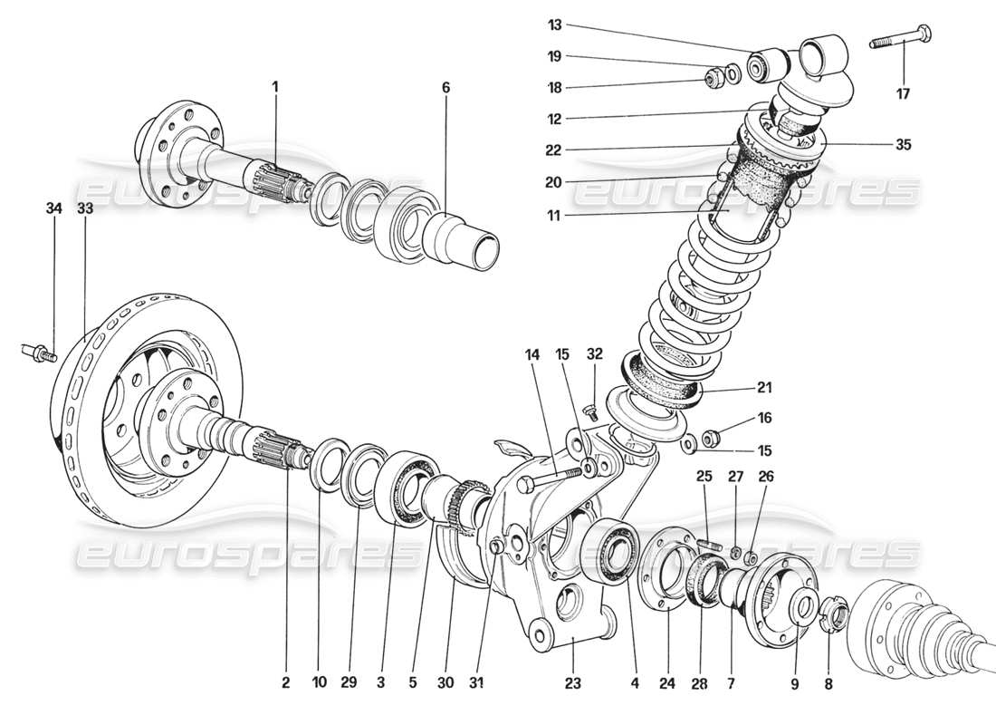 ferrari 328 (1988) rear suspension - shock absorber and brake disc (starting from car no. 76626) parts diagram