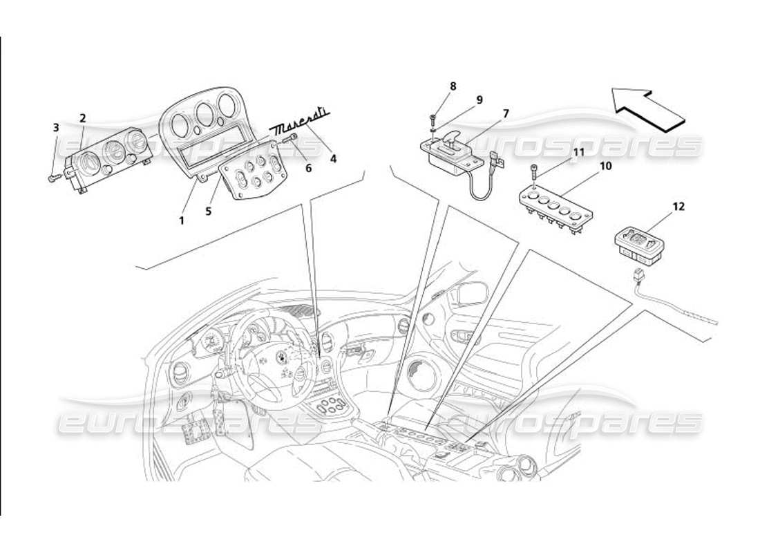 maserati 4200 gransport (2005) tunnel instruments parts diagram