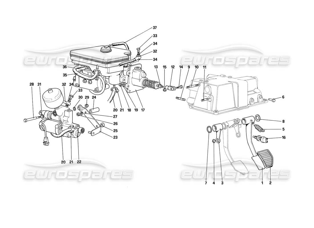 ferrari mondial 3.2 qv (1987) brake hydraulic system (for car with antiskid system) part diagram