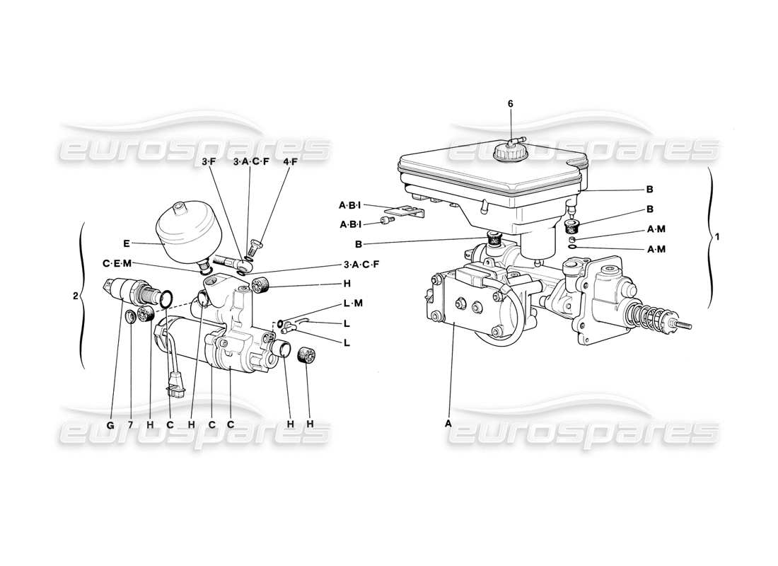 ferrari mondial 3.2 qv (1987) hydraulic system for antiskid parts diagram