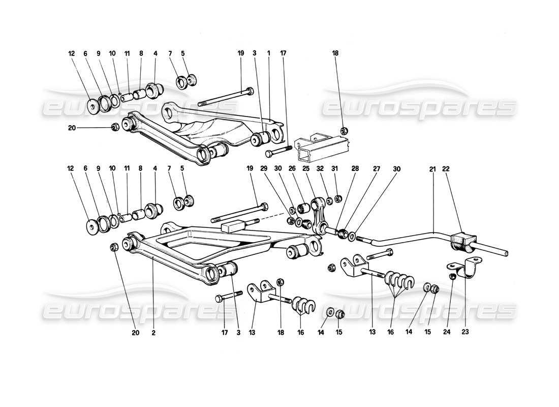 ferrari 208 turbo (1982) rear suspension - wishbones part diagram