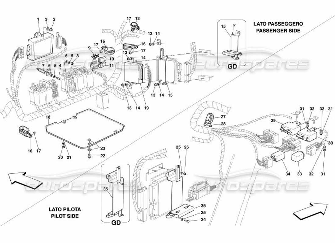 ferrari 575 superamerica front passengers compartment control stations parts diagram