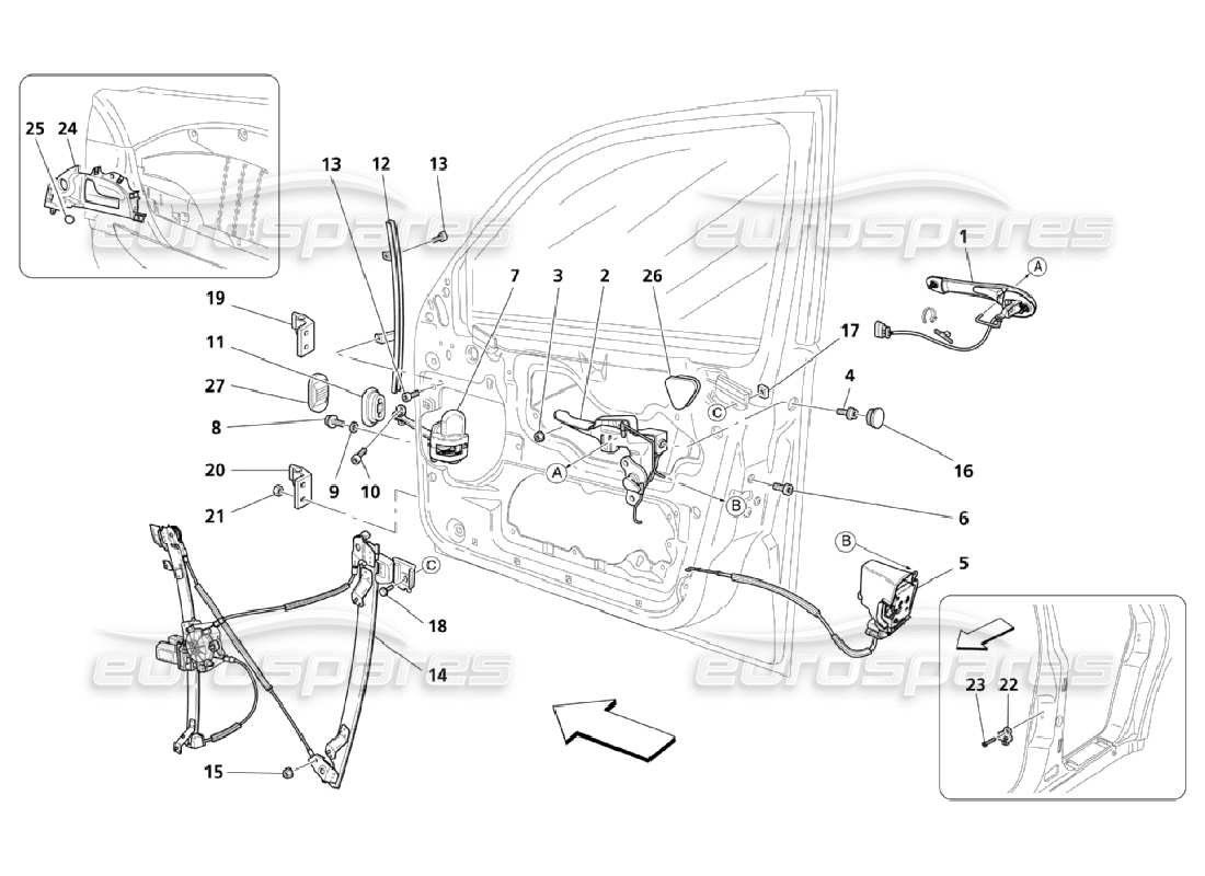 maserati qtp. (2006) 4.2 front doors: movement devices parts diagram